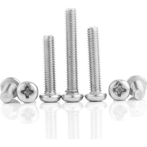 100pcs/lot M3 M4 M5 M6 3/6/8/10/15/20/25/30/40/50/60/80 mm A2-70 304 Stainless steel Cross Phillips Pan Head Screw Round Bolt