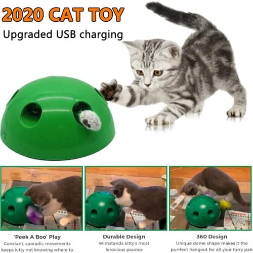 2020 Upgraded USB Charging Cat Toy Interactive Sports Toy Mouse Feathers Funny Electronic Pet Kitten Automatic Rotation Cat Toys