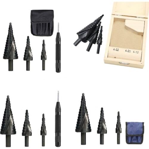 3 Pieces High Quality Hss Spiral Groove Titanium-Coated Step Drill for Perforated Metal Iron Aluminum Set Black