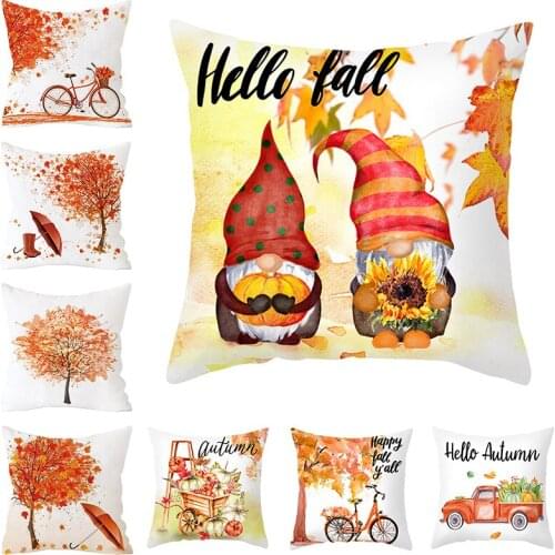 45*45cm Linen Cushion Cover Happy Fall Pumpkin lei Bike Printed Pillowcase kussenhoes sofa home Thanksgiving Decor accessories