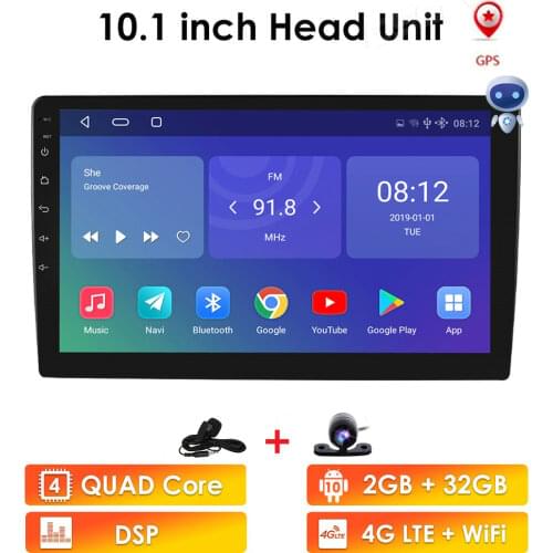 2G RAM 32G ROM 10.1 inch touch screen Car Stereo 2DIN for Android10 bluetooth WIFI GPS Nav Quad Core Car Multimedia Player DAB