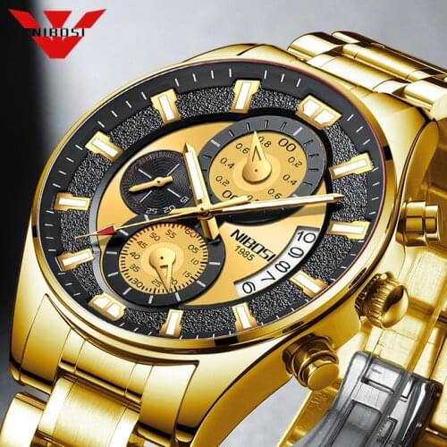 NIBOSI 2021 Fashion Mens Watches Top Brand Luxury Gold Clock Sports Chronograph Waterproof Quartz Watch Men Relogio Masculino