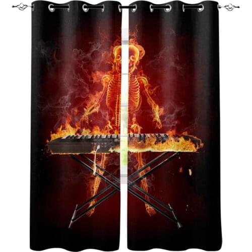 Skull Red Flame Piano Printed Window Curtains Living Room Bedroom Curtains Polyester Cloth Home Decor