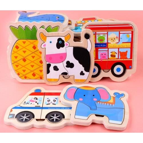 DIY wooden puzzle children 3D jigsaw puzzle Montessori cartoon animal traffic early learning baby toy wood educational toys gift