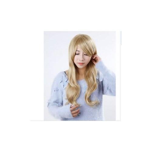 Hot Women Wavy Hair Cospaly Anime Synthetic Wig Light Blonde Wig +Cap Ladies Heat Re sistant Synthetic hair Wigs