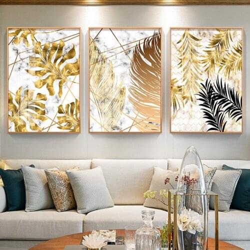 Black and Gold Leaf Canvas Prints Wall Art Painting Scandinavia Poster Abstract Fashion Pictures for Parlour Corridor Home Decor