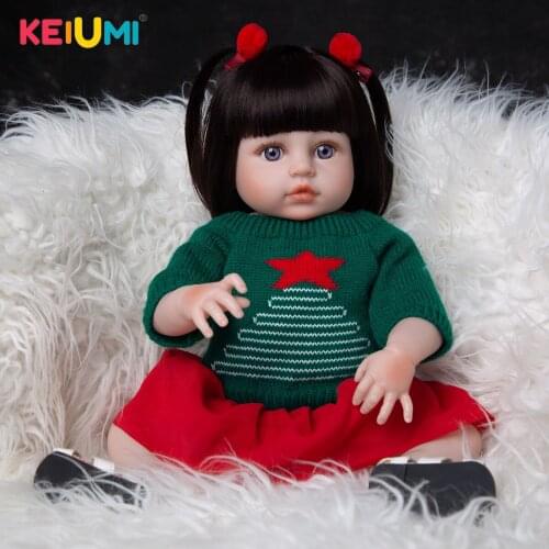 KEIUMI 19 Inch Cute Full Silicone Reborn Baby Girl Red Five-pointed Star Green Sweater Dress Up Alive Reborn