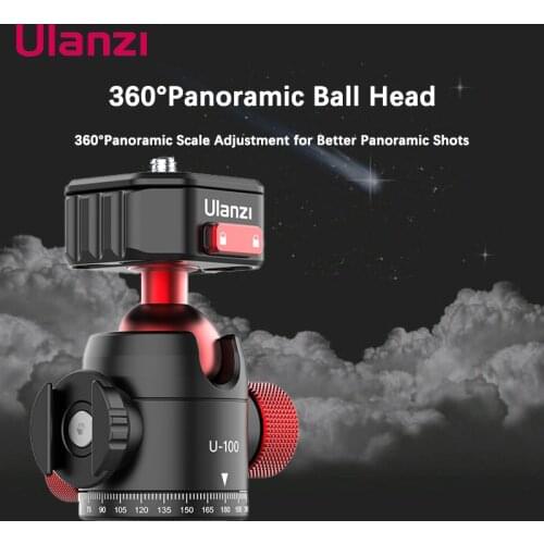 Ulanzi U-100 Metal Ballhead Tripod Ball Heads Quick Release Ballhead Mount for DSLR Accessories With Cold Shoe for SLR LED Light