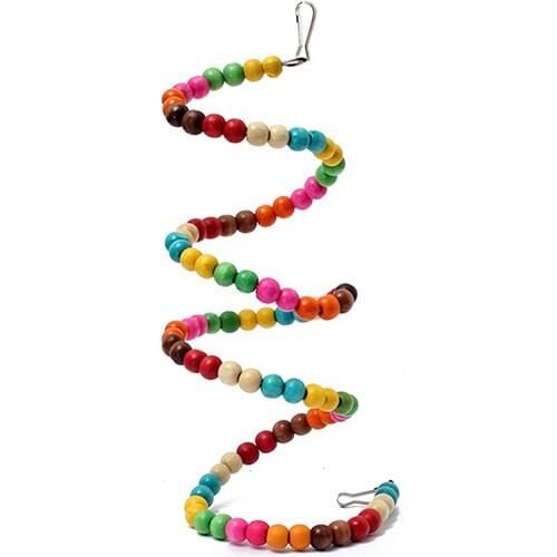 Multicolor Wood Beads Parrot Bouncing Cage Toy Bird Spiral Ladder Parakeet Toy