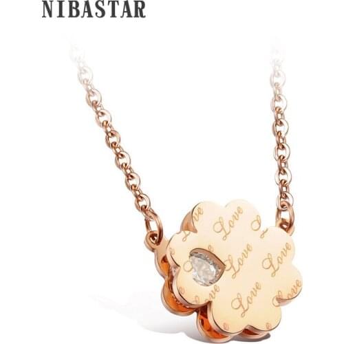 Fashion Rose Gold-Color Pendant &Neckalce Flower Charm Pave Heart Shape Crystal Love Letter Pendant Necklace