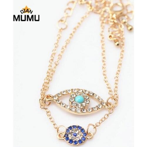 New chain Fashion Blue Eye Bracelet Hip Hop Bracelet with Crystal Fatima hand Turkish Cuban Chain Unisex Jewelry Gift