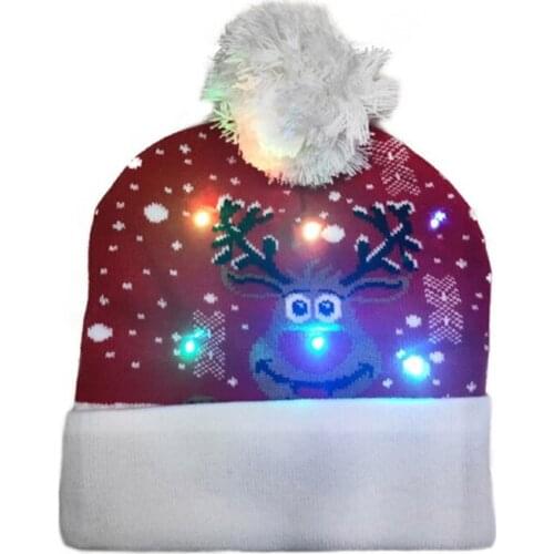 2020 New Funny Adult Kids LED Light Up Knitted Christmas Beanie Hat Reindeer Tree Brick Jacquard Xmas Holiday Party Skull Cap