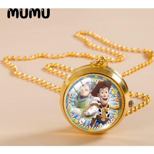 2021 New Toy Story Pocket Watch Necklace Buzz and Woody Gold Color Vintage Watch Glass Dome Pendant Jewelry Gifts
