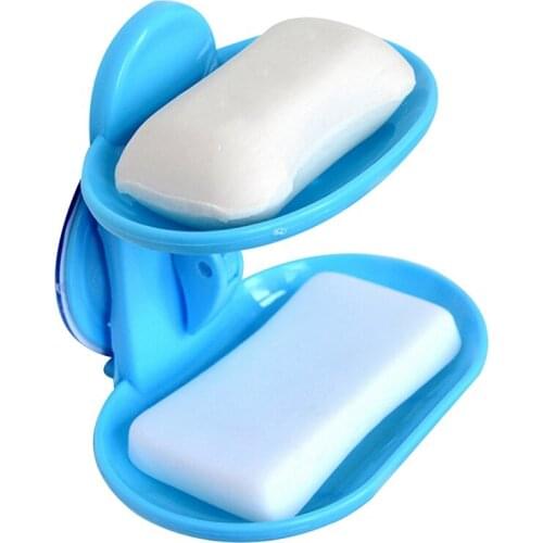 New Trendy Hot Selling Bathroom Double Layers Strong Sucker Soapbox Soap Draining Holder Soap Dish