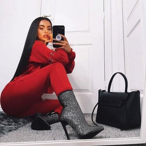 Women boots ankle boots for women Rhinestone stiletto heel womens boots black boots ankle boots sock boots