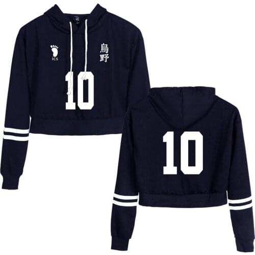 Anime Haikyuu Sexy Crop Top Hoodie Karasuno High School Harajuku Casual Hooded Cropped Sweatshirt Pullover Tops Sudaderas Mujer