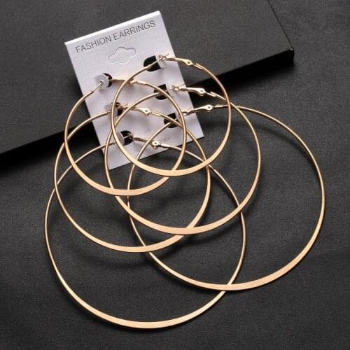 BLIJERY Punk Fashion 3pairs Large Hoop Earrings for Women Big Flat Circle Earrings Set Birthday Party Hoops Gift Brincos Femme