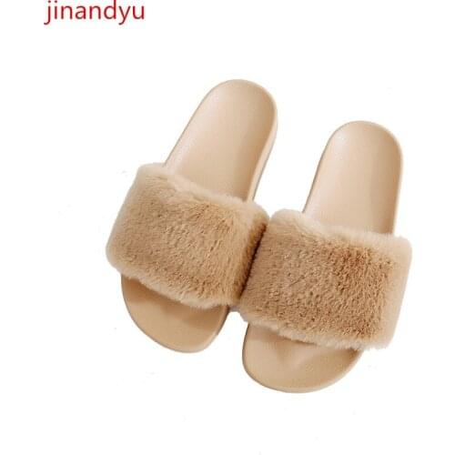 Fluffy Slippers Woman Flats Grey Black Pink Platforms Woman Winter Shoes Warm Comfort Slides Womens Flat House Slippers Plush