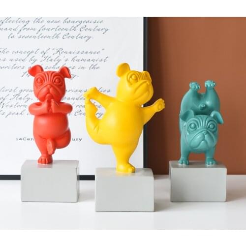 Cute pose dog art resin sculpture statue beautiful candy color Bulldog home decoration small ornaments