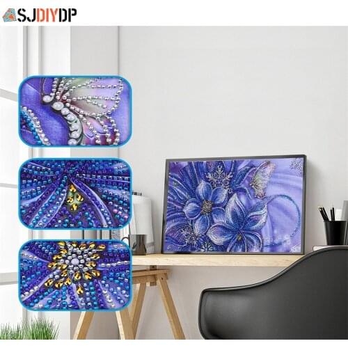 SJDIYDP Special Shaped Diamond Painting Flowers Picture Rhinestones Diamonds Embroidery Butterfly Handicraf Home Decorat 40X30cm