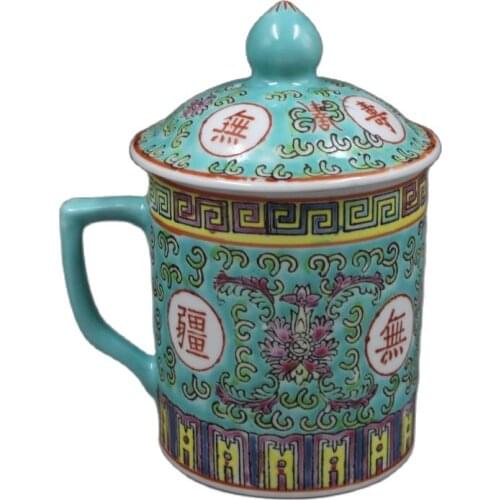 Chinese old porcelain green pastel longevity boundless old tea cup