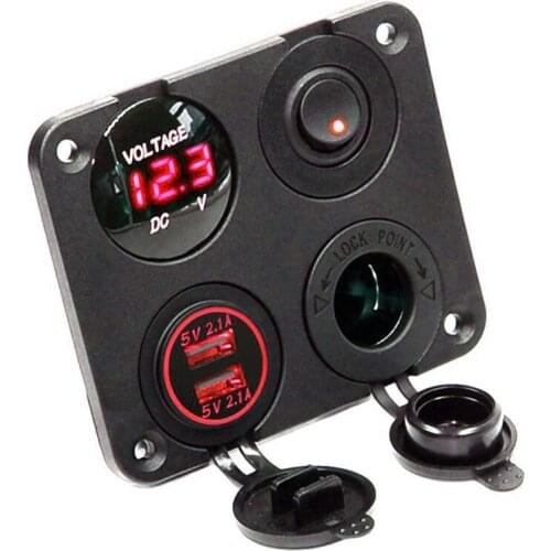 LED Voltmeter with Dual USB Ports&Car Charger for Car/Boat,LED Switch Panel,12-24V Power Socket On-Off Switch