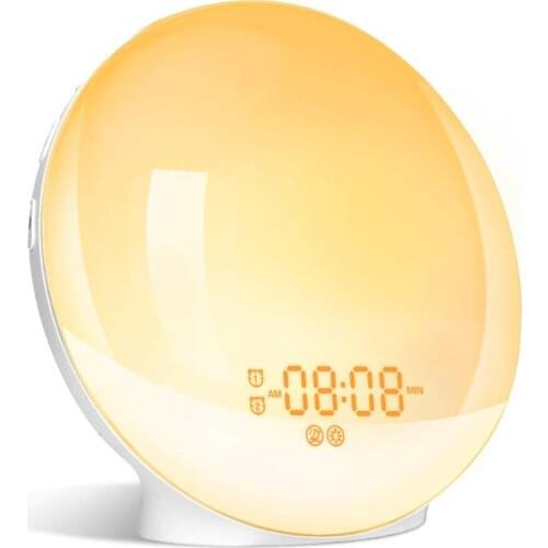 WiFi Smart Wake Up Light Workday Alarm Clock with 7 Colors Sunrise/Sunset Smart Life Tuya Wake Up Night Lamp Snooze Function FM
