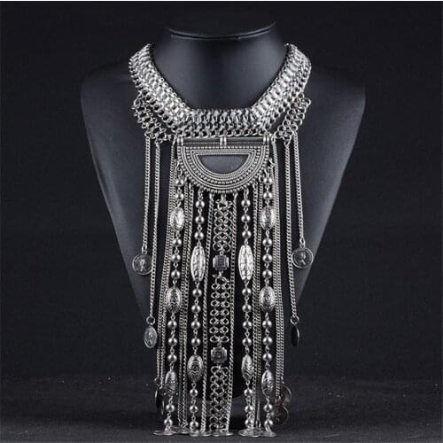 Vintage Maxi Long Tassel Statement Necklace Women Retro Coin Chunky Ethnic Necklaces Jewelry Female Boho Large Choker Necklace