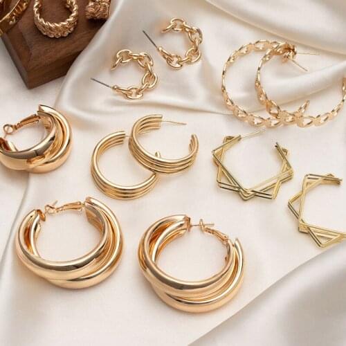 BLINLA Vintage Gold Metal Round Dangle Drop Earrings For Women Geometric Hoop Earrings Brinco 2021 Trend Earrings Jewelry