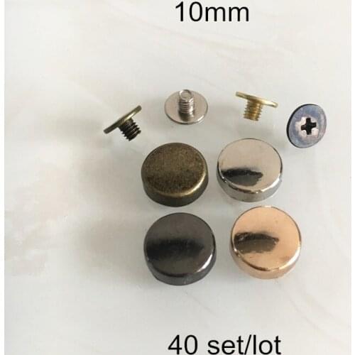 40 Set Flat Round Rivet Studs 10mm Screw-in DIY Rivets For Leathercrafts,Gold,Silver,Bronze,Gunblack,Bags,Garments,Hat Boot Deco