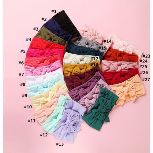 MengNa 27 color Pick 2019 New Knot Hair Bow Wide Nylon Headbands Newborn Knotbow Nylon Turban Headwraps Girls Headwear 30pc/lot