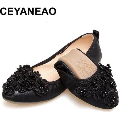 CEYANEAO 2018 summer flat shoes for woman womens fashion flower black gold causal shoes ladies Soft sole shoes