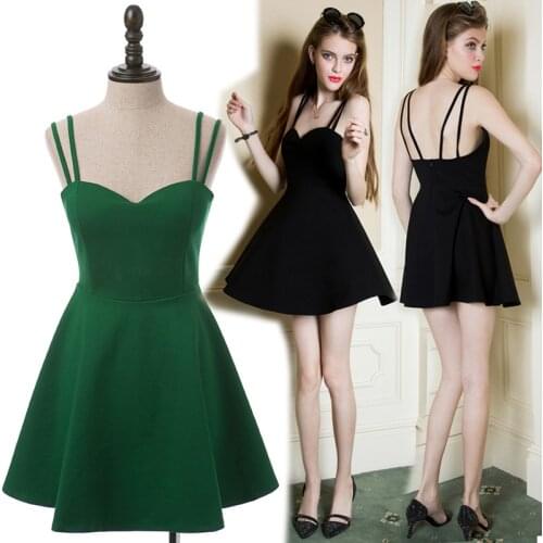 Womens high-end elegant little black slim Spaghetti Strap backless dress Ladies Beach Sexy Club Dresses
