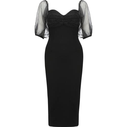 2021 New Women Dress Bandage Elegant Sexy Mesh Fashion Party Club Celebrity Bodycon Dress Summer Dresses