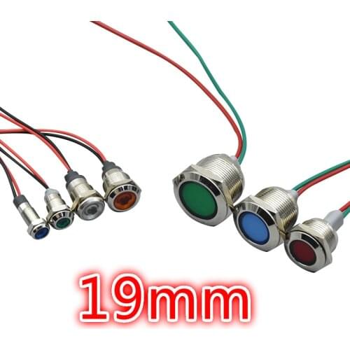 1pcs 19mm 22mm 3V 5V12V24V110V220V Waterproof IP67 Metal LED Warning Indicator Light Signal Lamp Pilot Wire 2 pins Welding foot