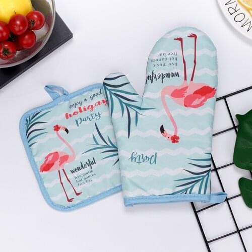2Pcs/set Anti-Hot Gloves Pad Anti-scalding Oven Mittens Cotton Fashion Oven Baking Gloves Microwave Insulation Mat Kitchen Tools