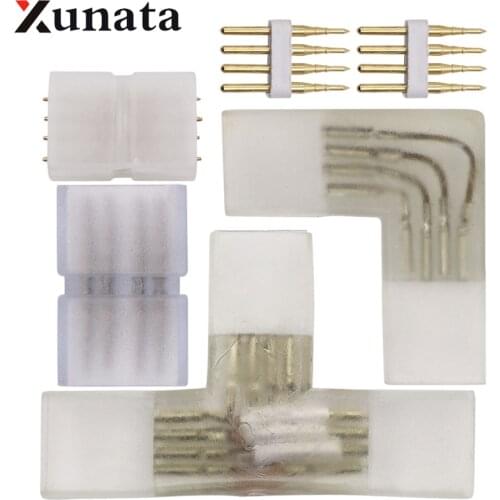 4 pin 10mm I L T shape Corner connector middle plug With Copper needle for 110V 220V RGB LED Strip 5050 3014 2835