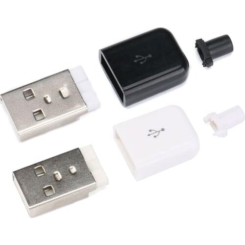 5 Sets DIY USB 2.0 Connector Plug A Type Male 4 Pin Assembly Adapter Socket Solder Type Black Plastic Shell For Data Connection