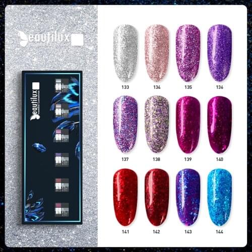 Beautilux Glitter Gel Nail Polish Kit Winter Gloss Bling Sparkling Sequins Nail Lacquer UV LED Nails Art Varnish 6pcs/set 10ml