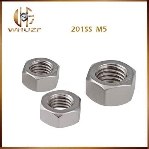 Free shipping 100pcs m5 hex nut 201 Stainless Steel 201ss Nuts Thread Hexagon Nut