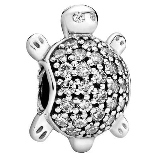 Small Tortoise 925 Sterling Silver Zircon Pave Turtle Charm Beads fit for Original Pandora Bracelet Bangle Silver Fine Jewelry