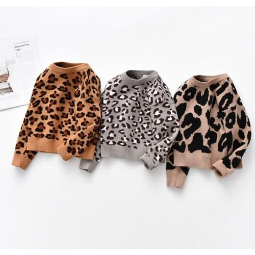 Children’s Personality Leopard Sweatshirt Autumn and Winter Long-sleeved Warm Pullover Sweater