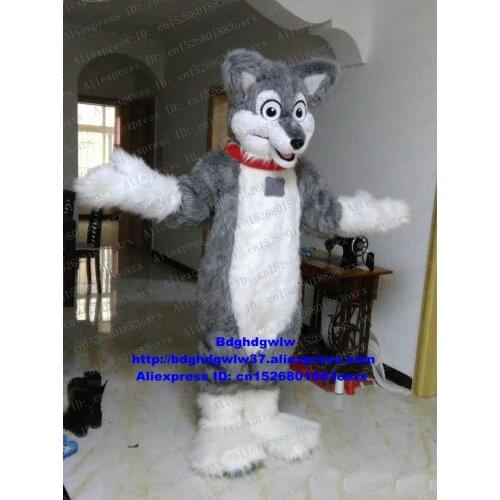Long Fur Furry Grey Wolf Fox Husky Dog Fursuit Mascot Costume Adult Cartoon Character Fashionable Morden Wedding Marriage zx138