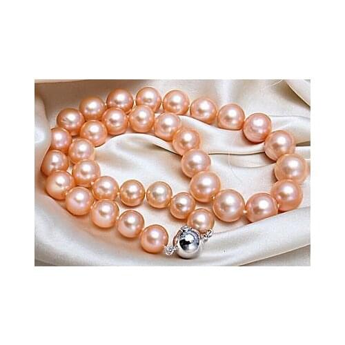 Elegant huge AAA12mm south sea gold pink pearl necklae 18inch silver clasp>Selling jewerly free shipping