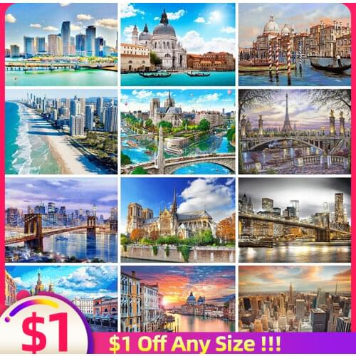 EverShine Diamond Painting Full Drill Building Cross Stitch 5D DIY Diamond Embroidery City Bead Embroidery Landscape Mosaic Kits