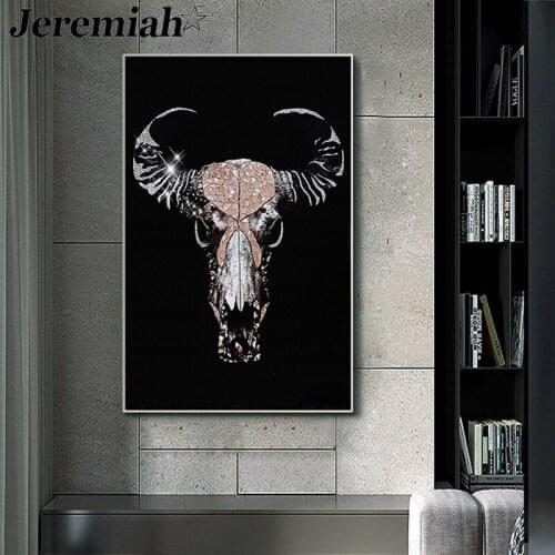Black Bull Head Canvas Poster Geometric Fashion Animal Painting Wall Art Modern Living Room Home Decoration Gift Accessories
