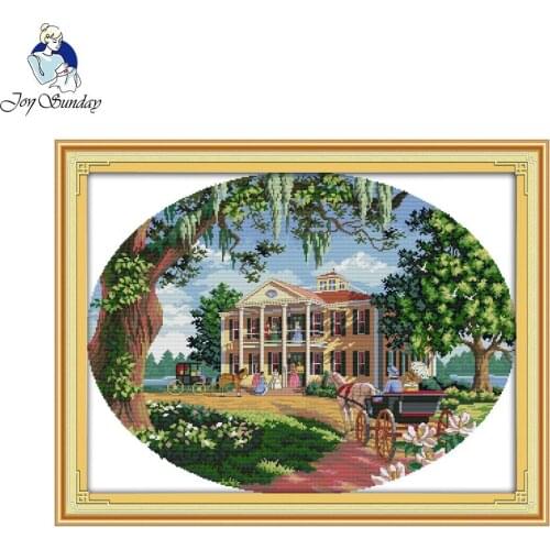 Joy Sunday Scenery style South estate counted cross stitch fabric store stitch painting home ornament for embroidery stitching