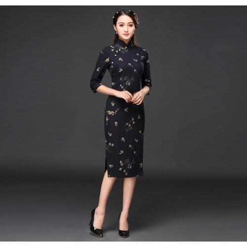 Qi pao Chinese Traditional Dress Womens Cotton Linen Cheongsam Qipao Sleeve Long Dress Plus Size 4XL elegant wedding dress