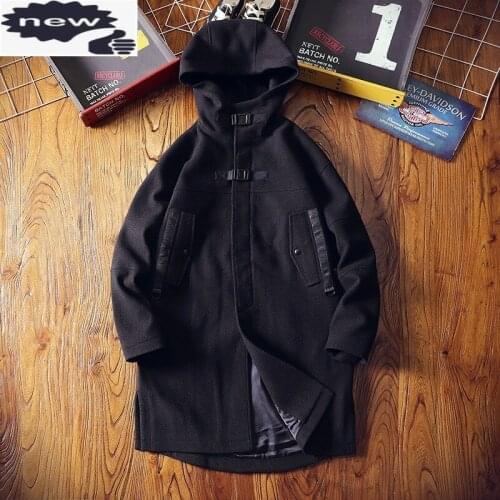 Korean Fashion Medium Length Hooded Mens Trench Coats Winter Long Sleeve Loose Fit Casual Male Outerwear Overcoats Plus Size 5XL