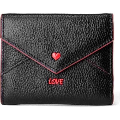 Short Wallet Genuine Leather for women LOVE letters Envelope Cowhide Leather Coin Pocket Fashion Purse with Card Holders